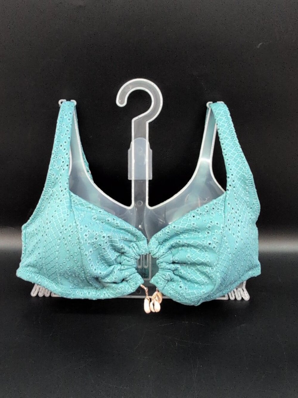 Adore Me Rafaela Eyelet Shell Detail Bikini Top Size Small Brittany Blue NWT